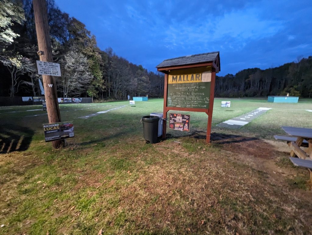 The Mallard club board at dusk